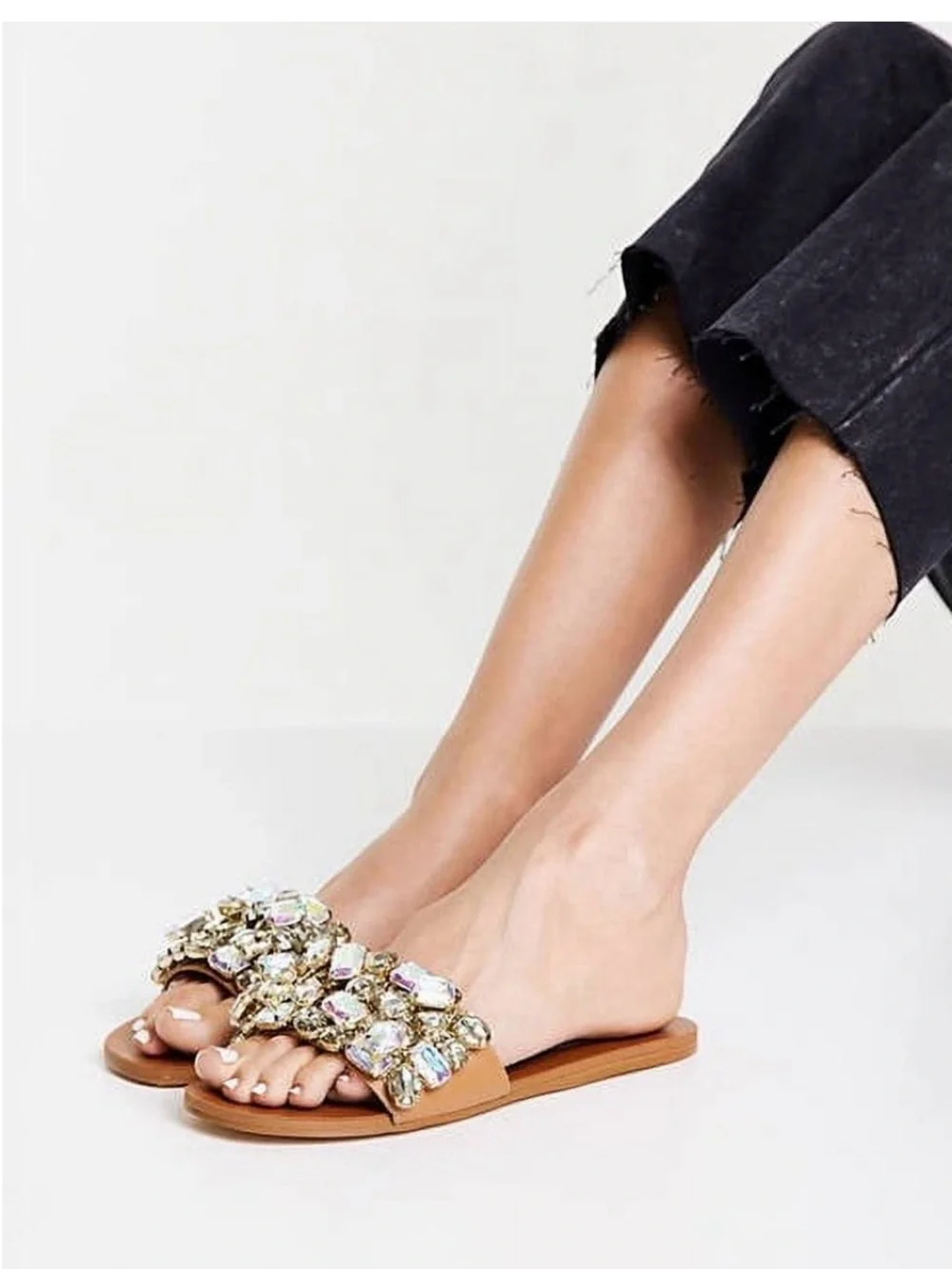 Steve Madden Brionna Slide Sandals with Iridescent Crystal Clusters - Picture 3 of 8
